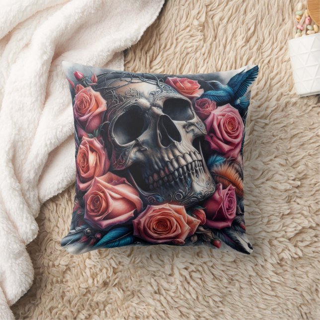 Skull med Ro och Bluebird Kudde (Filt)