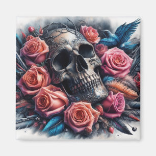 Skull med Ro och Bluebird Magnet