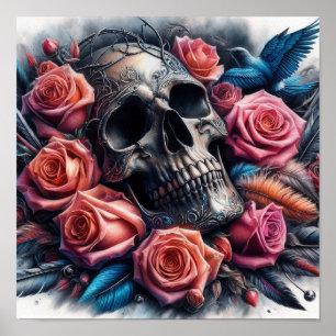 Skull med Ro och Bluebird Poster