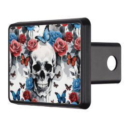 Skull med Ro och Butterflies Red och Blue Dragkroksskydd