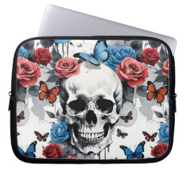 Skull med Ro och fjärilar i rött och blått Laptop Fodral