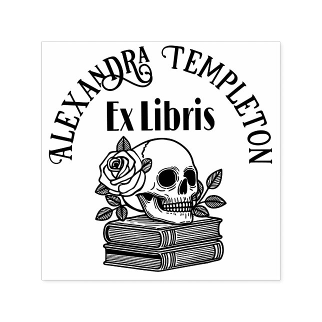Skull med Ro på Bokar #5PS med Ex Libris Namn Självfärgande Stämpel (Design)