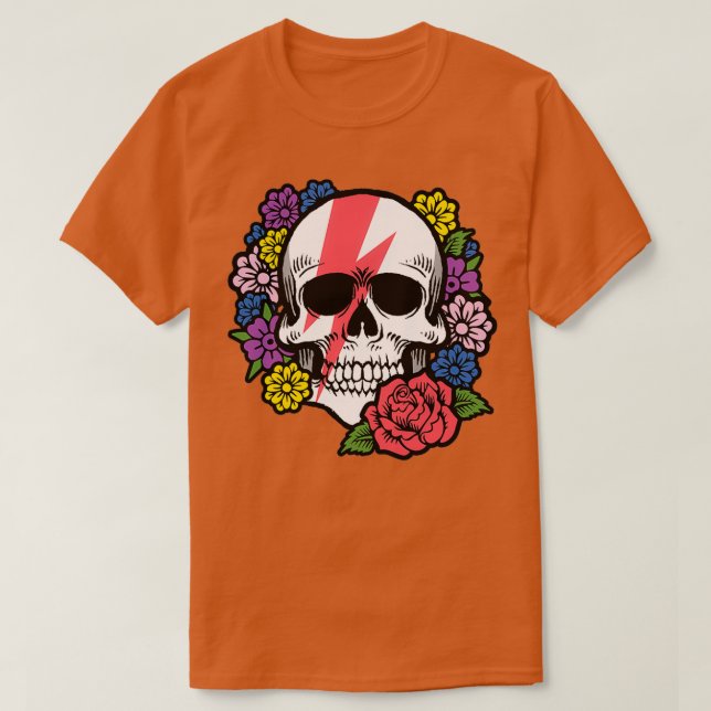 Skull med röd bolt och blommor t shirt (Design framsida)