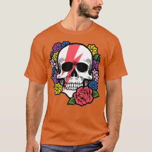 Skull med röd bolt och blommor t shirt