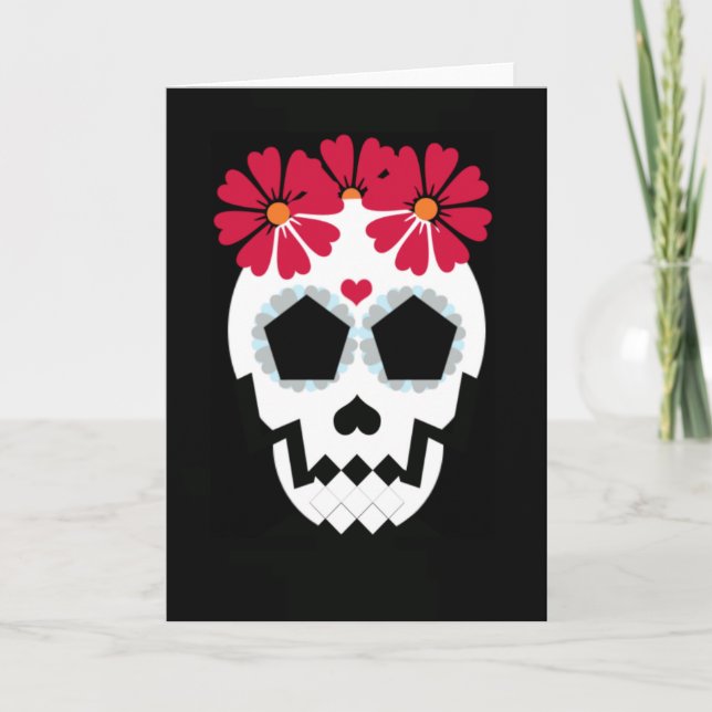 Skull med röda blommor kort (Framsida)