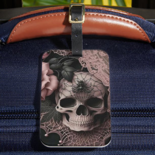 Skull med Rosa Snöre och mjuk Rosa Flower Bagagebricka