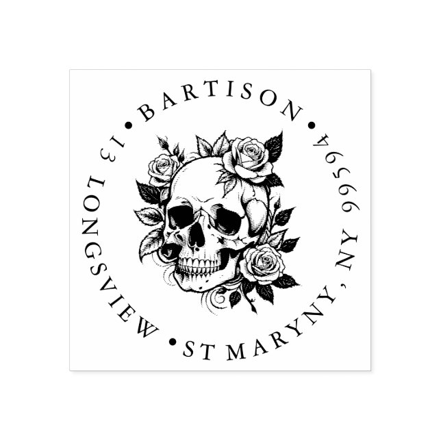 Skull med rosor ADDRESS RUBBER STAMP Stämpel (Tryck)