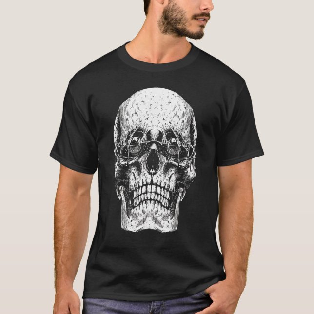 Skull med solglasögon, skräck med skräck i skräp m t shirt (Framsida)