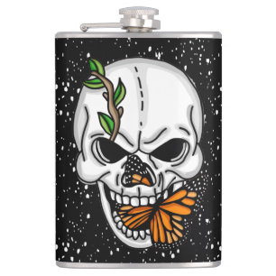 Skull med svart bakgrund med monarch Butterflies Fickplunta