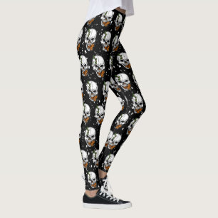 Skull med svart bakgrund med monarch Butterflies Leggings