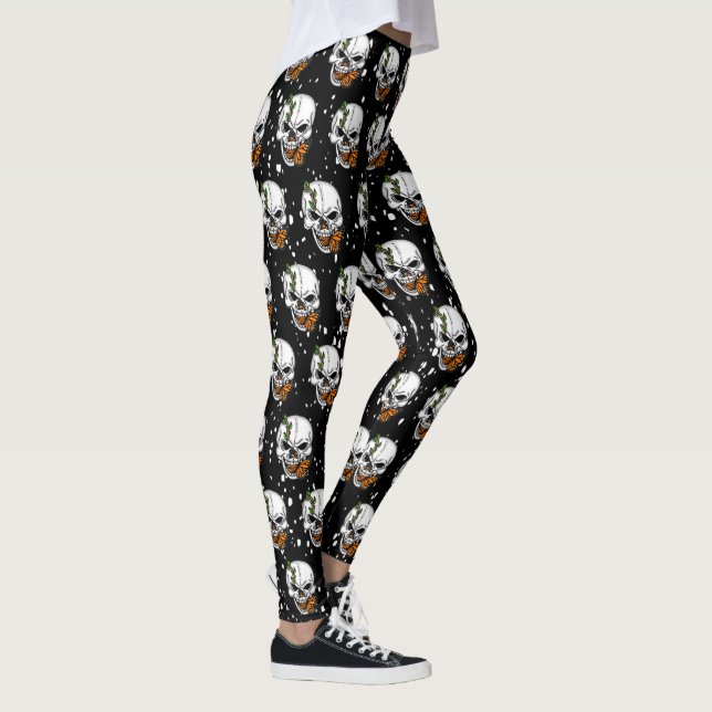 Skull med svart bakgrund med monarch Butterflies Leggings (Höger)