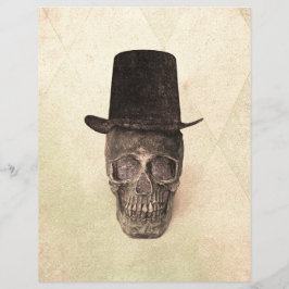 Skull med Top hat gotisk Vintage Beige Struktur