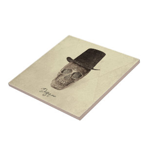Skull med Top hat gotisk Vintage Sepia Struktur Kakelplatta
