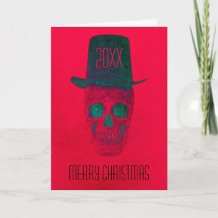 Skull med Top hat Red Grönt Halloween-jul Kort