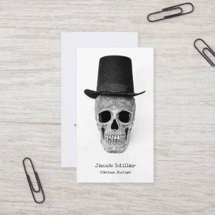 Skull med Top hat svartvit Grått-gotik-Vintage Visitkort