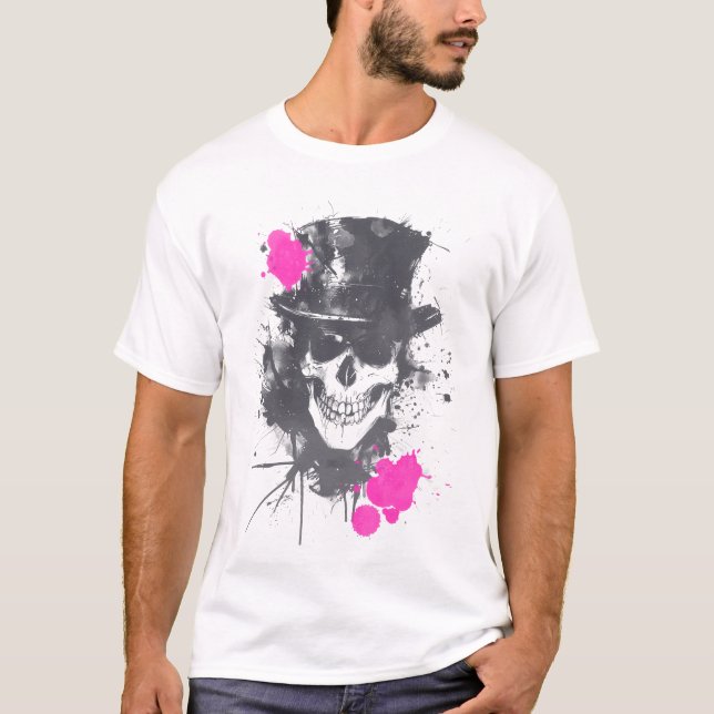 Skull med Top hat T Shirt (Framsida)