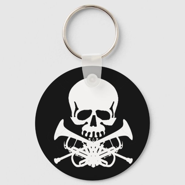 Skull med trumpeter som Crossbone Nyckelring (Framsida)
