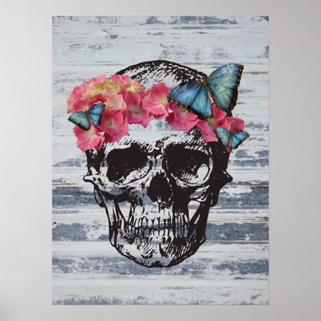 Skull med vattenblommor och fjärilar poster (Framsidan)