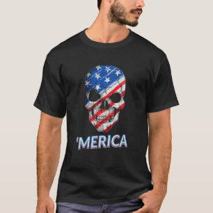 Skull Merica 4:e juli amerikanska Flagga T Shirt