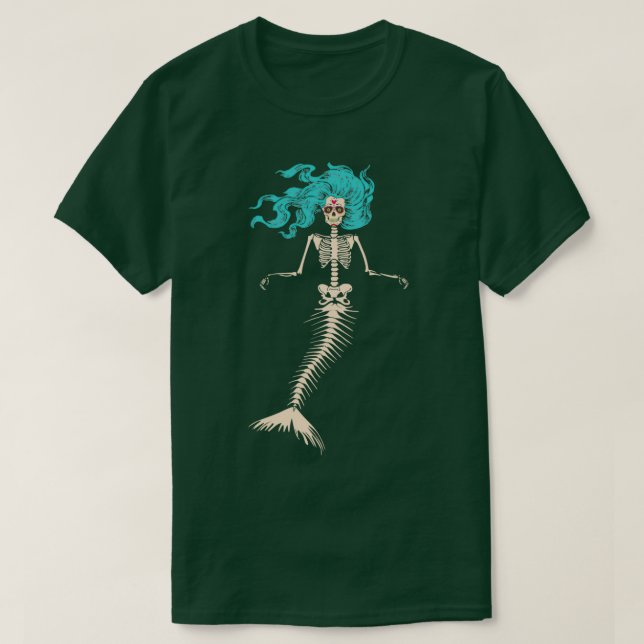 Skull Mermaid Goth Skeleton Long Sapphire Hair T Shirt (Design framsida)