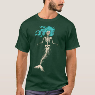Skull Mermaid Goth Skeleton Long Sapphire Hair T Shirt