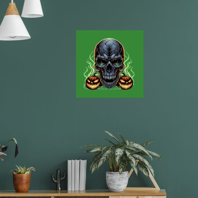 Skull Midnight Halloween Illustration Poster (Vardagsrum 1)