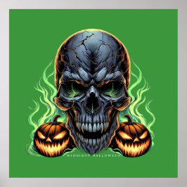 Skull Midnight Halloween Illustration Poster