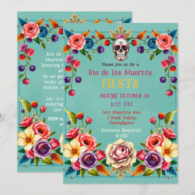 💀 🎉 Skull mig in, Día de los Muertos Inbjudningar (Fram/baksida)