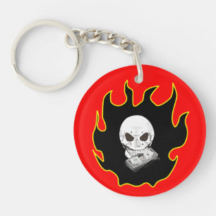 Skull Money Flame Death Red Black Fire Biker Keyc