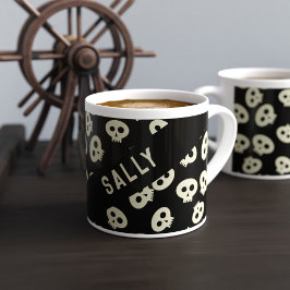 Skull Mönster Black och Cream Espresso Kopp Espressomugg