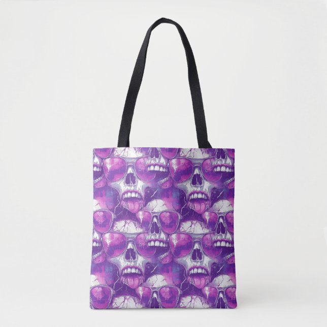 Skull Mönster design med Lila solglasögon Tygkasse (Framsida)