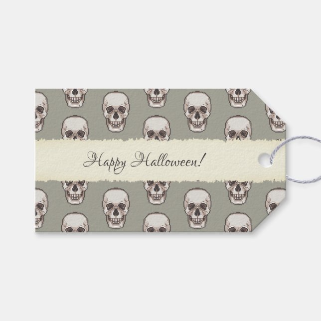 Skull Mönster Gotham Horror Pixel Art Presentetikett (Framsidan (Horisontell))