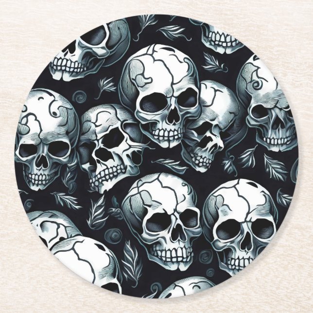 Skull Mönster Halloween tema Underlägg Papper Rund (Framsidan)