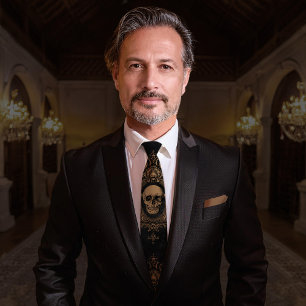 Skull Mönster   Neck Tie   Svart Slips