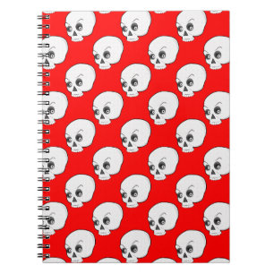 Skull Mönster på röd bakgrund Anteckningsbok Med Spiral
