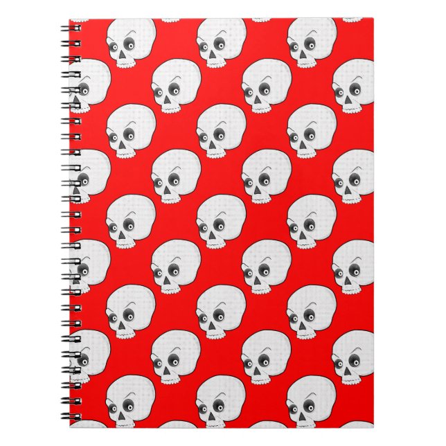 Skull Mönster på röd bakgrund Anteckningsbok Med Spiral (Framsidan)