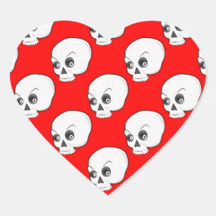 Skull Mönster på röd bakgrund Hjärtformat Klistermärke