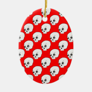 Skull Mönster på röd bakgrund Julgransprydnad Keramik