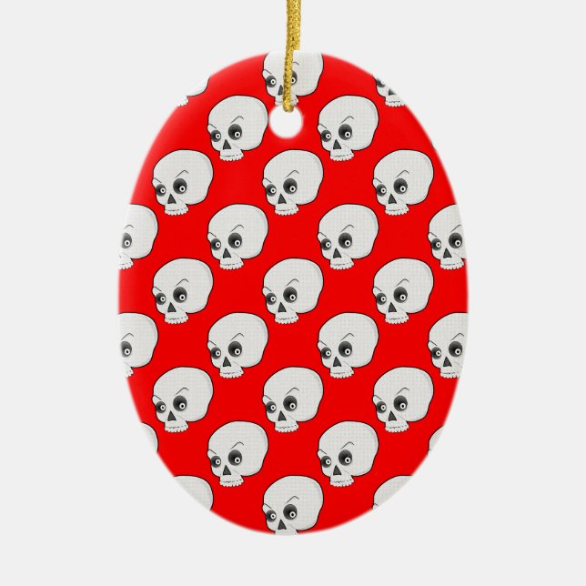 Skull Mönster på röd bakgrund Julgransprydnad Keramik (Framsidan)