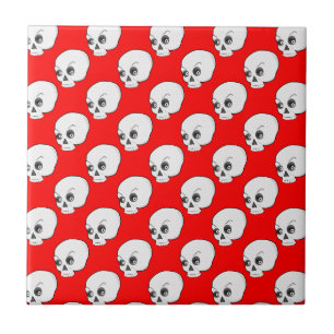 Skull Mönster på röd bakgrund Kakelplatta