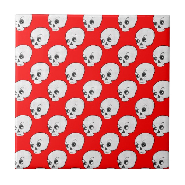 Skull Mönster på röd bakgrund Kakelplatta (Framsidan)