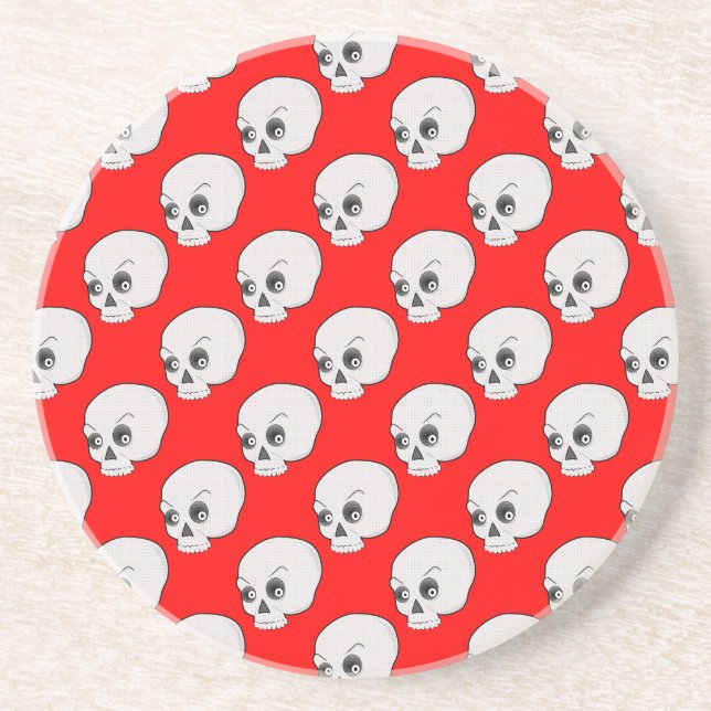 Skull Mönster på röd bakgrund Underlägg Sandsten (Framsidan)