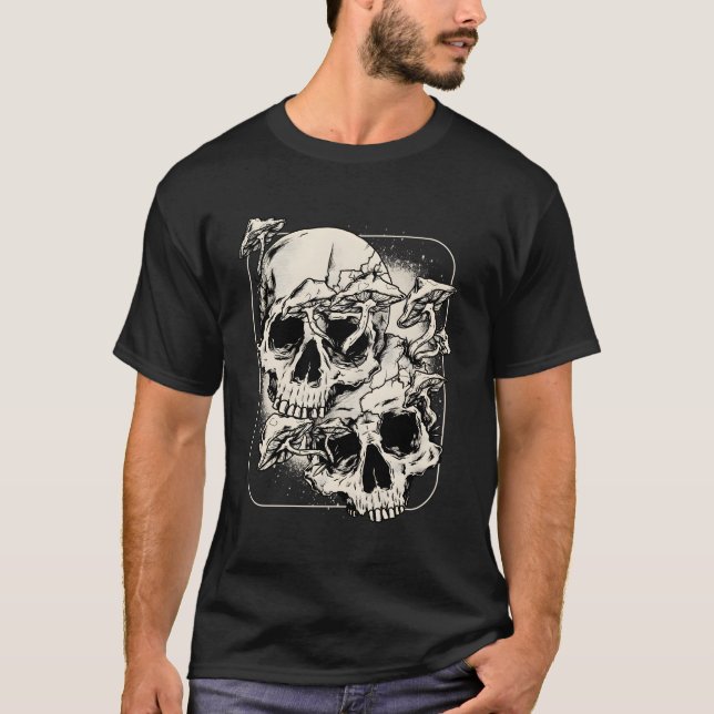 Skull Morel Mushroom Mycolog Goth Mushroom T Shirt (Framsida)