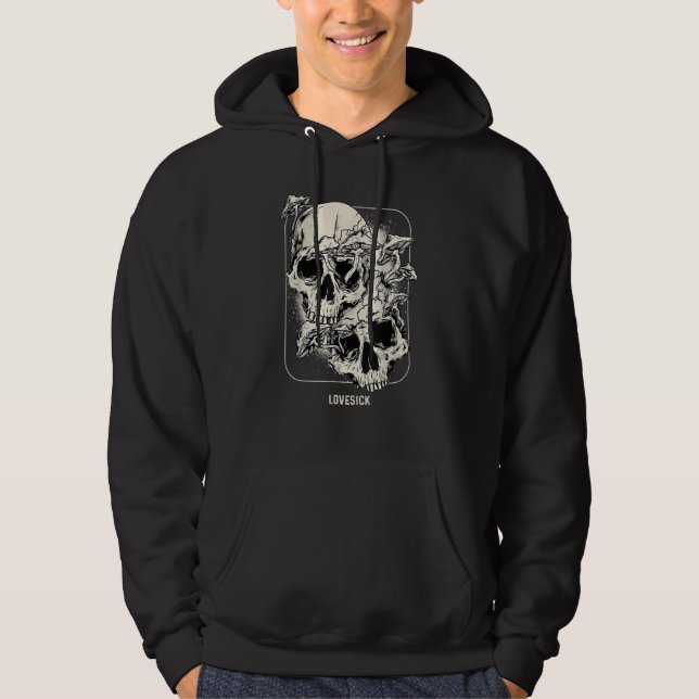 Skull Morel Mushrooms Mycologist Goth Lovesick Ske Hoodie (Framsida)
