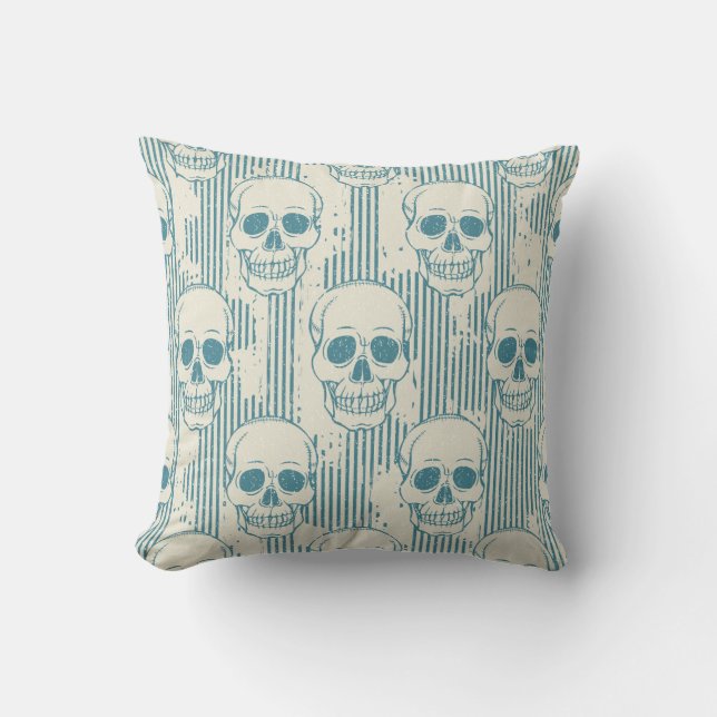 Skull Motif: Sömlös Freehand Mönster Kudde (Framsida)