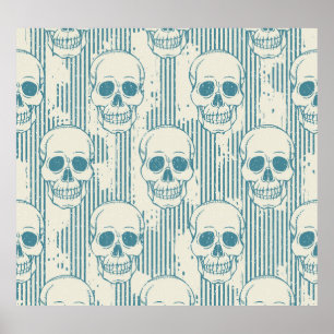 Skull Motif: Sömlös Freehand Mönster Poster