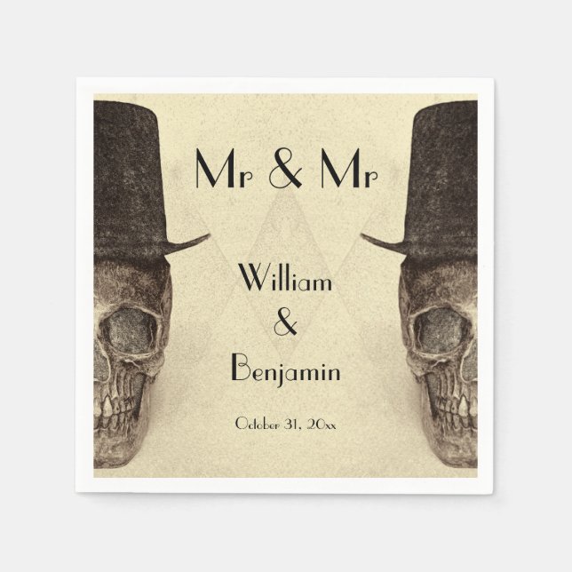 Skull, mr och Vintage Retro Sepia Bröllop Pappersservett (Framsidan)