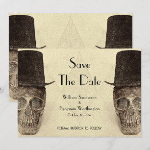 Skull, mr och Vintage Retro Sepia Bröllop Spara Datumet