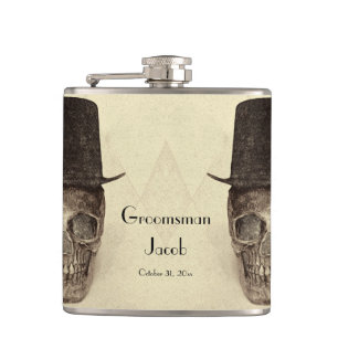 Skull, mr och Vintage Retro Sepia Groomsman Fickplunta