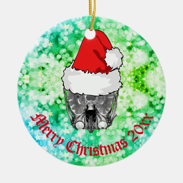 Skull MRI Santa hat "jul 20xx"   Ceramic Orn Julgransprydnad Keramik (Framsidan)